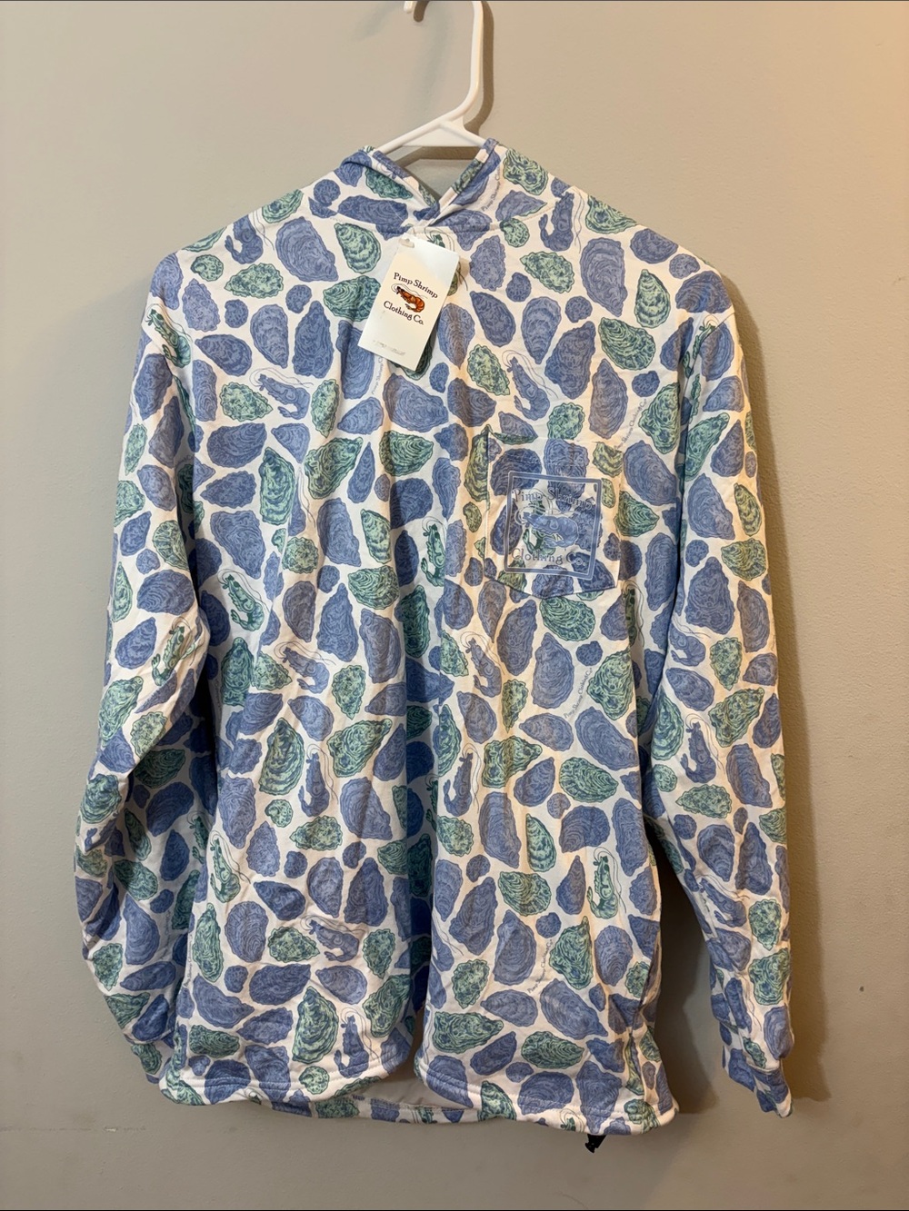 Pimp Shrimp Hoodie New Blue Oyster Camo Comfort Lined Fishing Outdoor Shirt